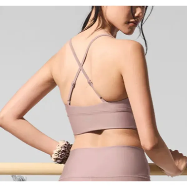 Alo Airlift Divine Ruched Center X Back Sports Bra Taupe Small - Image 2