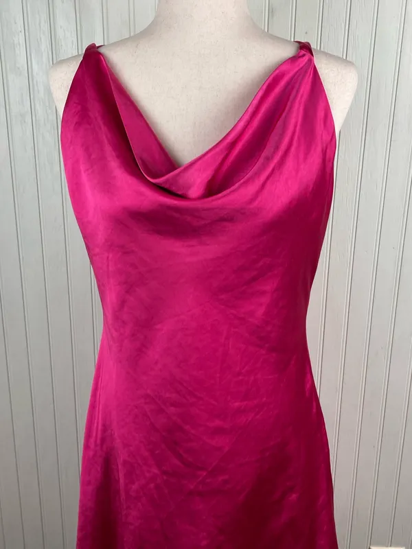 Altar'd State Daphne Satin Midi Dress Size Large Magenta Pink Halter Neck Tie - Image 3