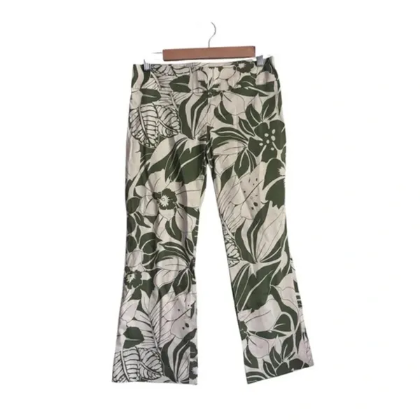 Zara Basic Olive Green and Cream Boho Floral Patterned Pants - Image 2