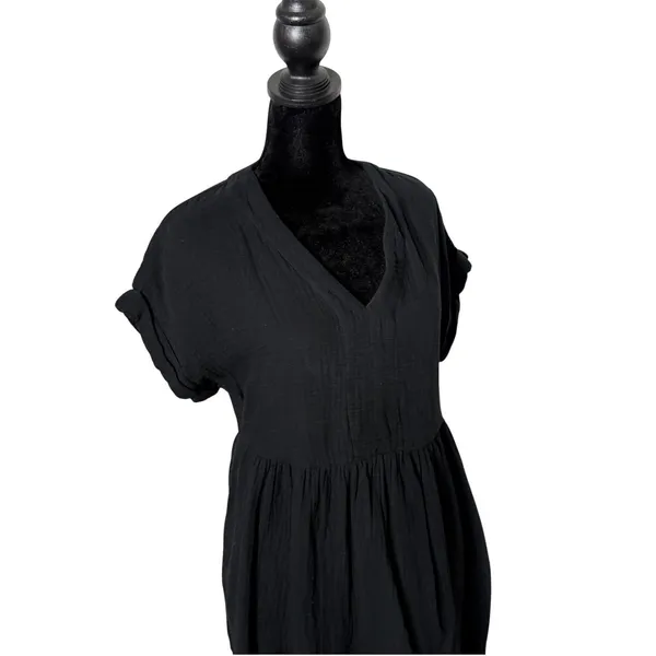 Universal Thread Cotton Gauze Babydoll Dress Womens XS Black BOHO Minimalist - Image 6