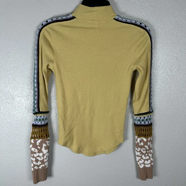 Free People Switch It Up‎ Thermal Top Womens XS Crochet Yellow Multicolor Boho - Image 4