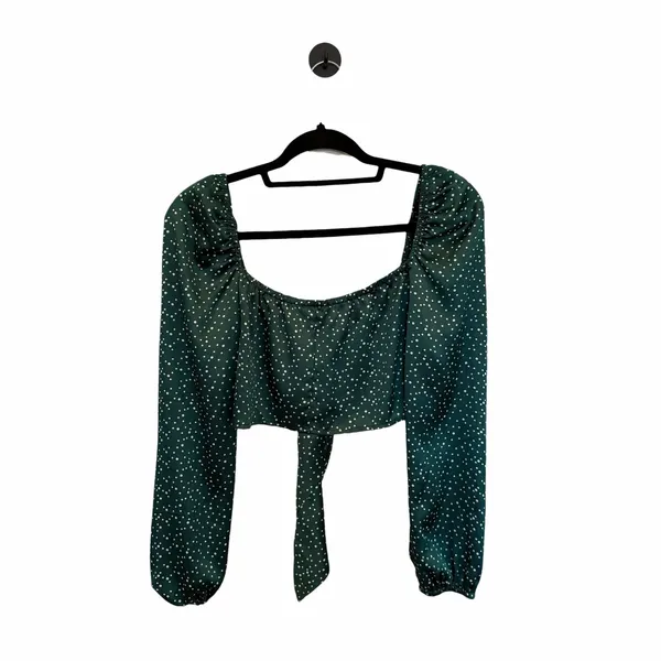 NWT Nasty Gal Green Polka Dot Satin Two Piece Set Crop Top & Wide Leg Pants - Image 8