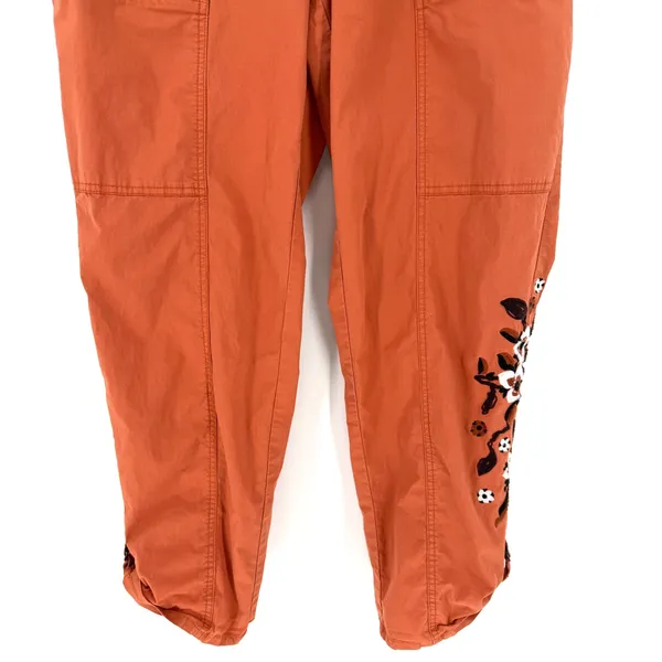 Soft Surroundings Cargo Pants L Burnt Orange Floral Embroidered Boho - Image 4