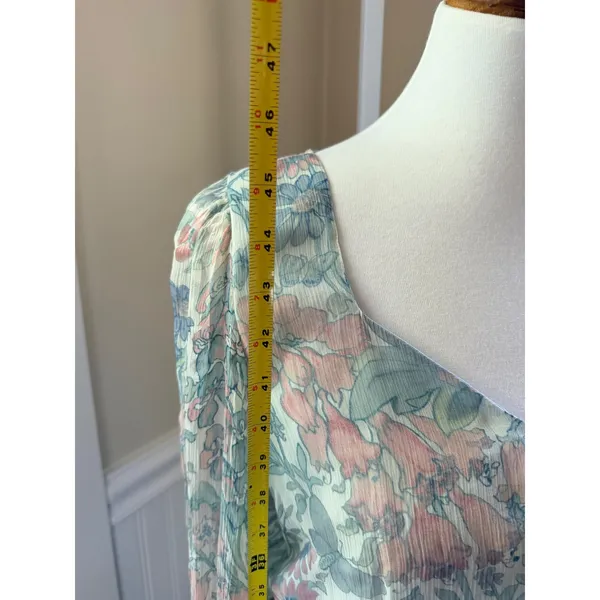 LoveShackFancy Floral Smocked Midi Dress Blue Pink Ruffle Size M - Image 15