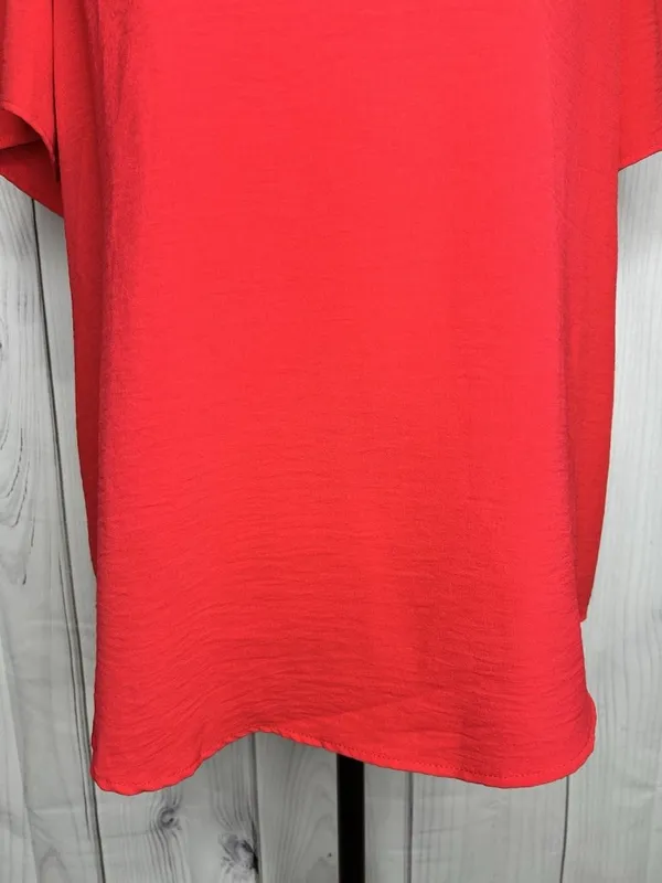 Entro Womens Sz Large Red V-Neck Short Sleeve Blouse Top - Image 3