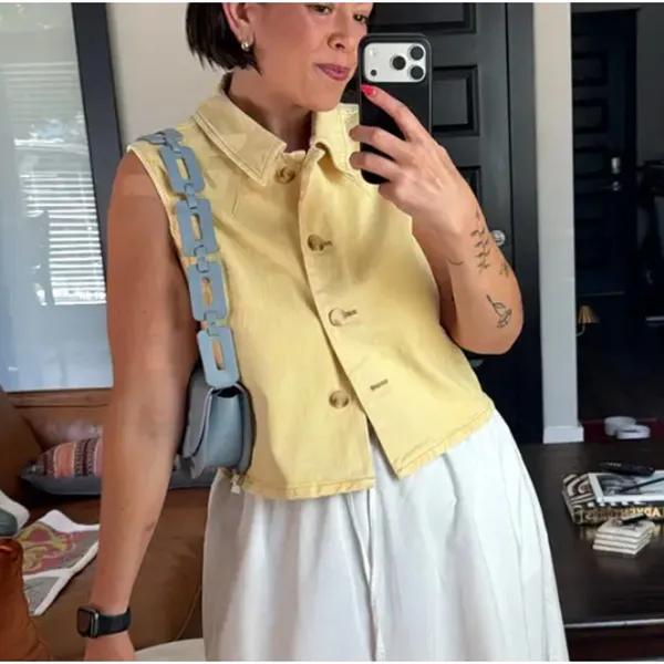 Tanya Taylor Butter Yellow Denim Vest Top SIZE 4 Waistcoat Western Designer $345 - Image 6