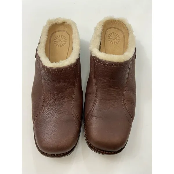 UGG Leather Fur trim mules size 7 - Image 2