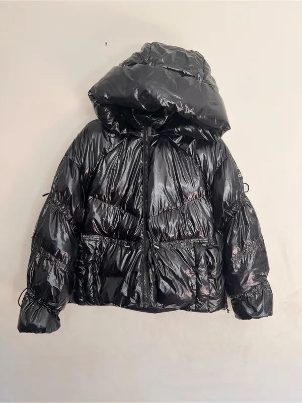 Alo Yoga Glossy Stunner Puffer Hooded Jacket Fall Coat Black Size XS - Image 5