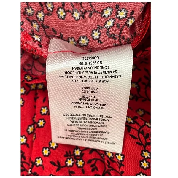 Free People Clara Dress Womens Extra Small Red Floral 3 4 Sleeve Tie Front Boho - Image 7