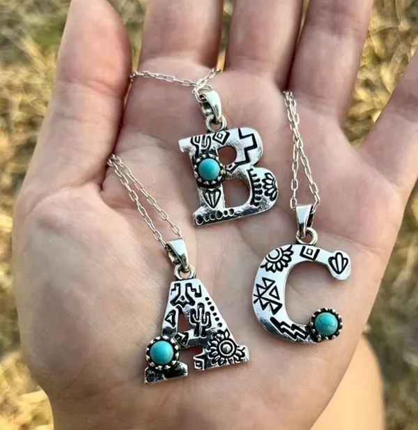 NEW - turquoise letter A necklace, monogram jewelry, Letter A jewelry - Image 2