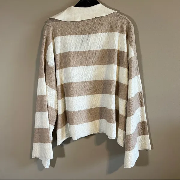 Princess Polly Rick Oversized Stripe Collar Sweater Beige, White 10 - Image 10