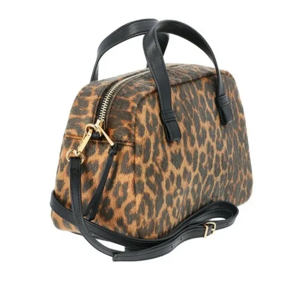 NWT Time and Tru Women Mini Satchel Crossbody Bag Faux Fur Leopard Print Boxy - Image 3