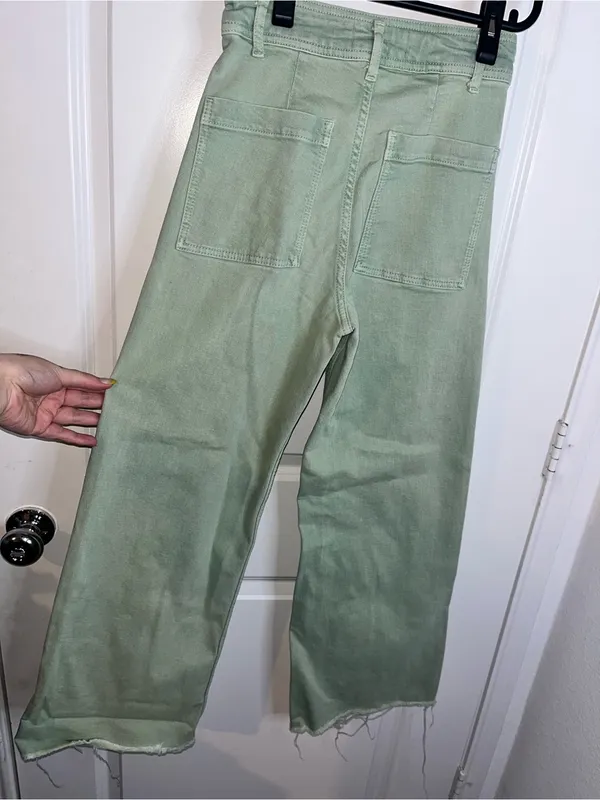 Zara Culotte Patch Pockets Marine Straight Jeans High Rise Sz 2 Sage Earthy Boho - Image 7