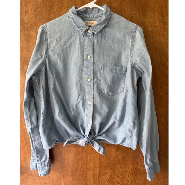 Madewell sz L Denim Button Roll Tab Collared Blouse Top Streetwear Minimal Norm - Image 5