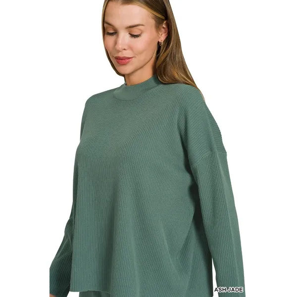 Zenana Viscose Sweater Top &‎ Pants Set - Ash Jade - Small - Image 8