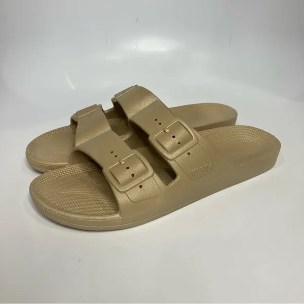 Freedom Moses sandals 2‎ strap slides slip on tan size 10-10.5 - Image 4