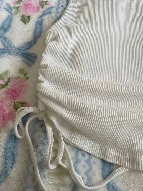 H&M White Ribbed Side-Tie Tank Top - Image 3