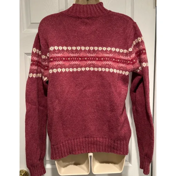 VTG L L Bean Wool Fair Isle Nordic Ski Full Zip Cardigan Sweater L‎ rustic cozy - Image 3