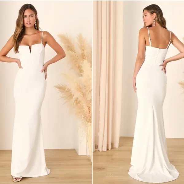 LULU's Bridal Wedding Chic Modern Sexy Minimalist Mermaid Trumpet Maxi Gown - Image 3