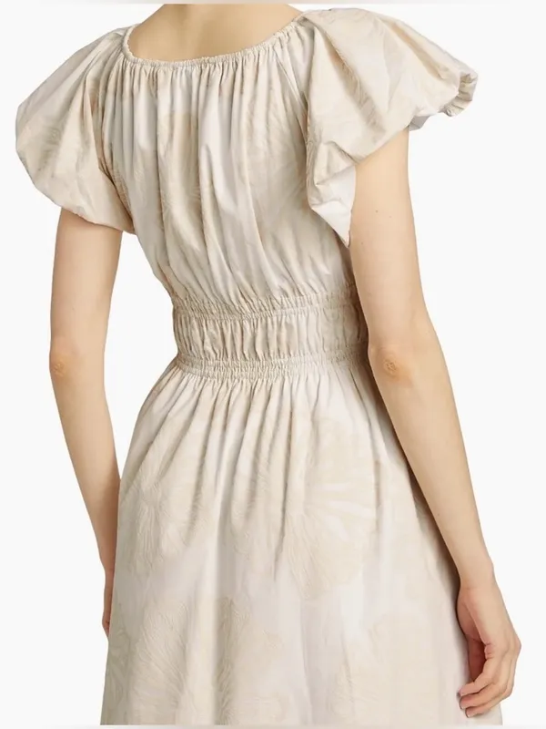 Marie Oliver Emilia White & Beige Floral Fit-and-Flare Dress Size Medium - Image 2
