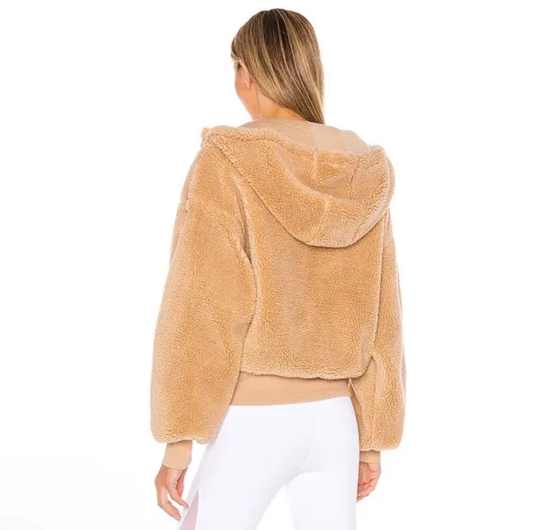 Alo Yoga Sherpa Streetside Half-Zip Hoodie Camel Large - Image 9