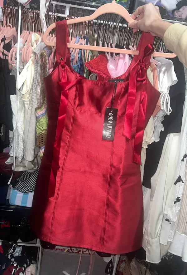 Current Mood Pixie Stardust Red Bow Mini Dress - Image 4