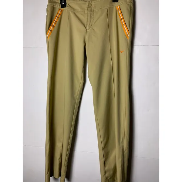 Nike Golf Pants Womens M Beige Khaki Orange Stripe Dri Fit Straight Leg - Image 4