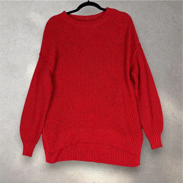 American Eagle Knit Crewneck Sweater Women's XXS Red Oversized Cozycore Academia - Image 3