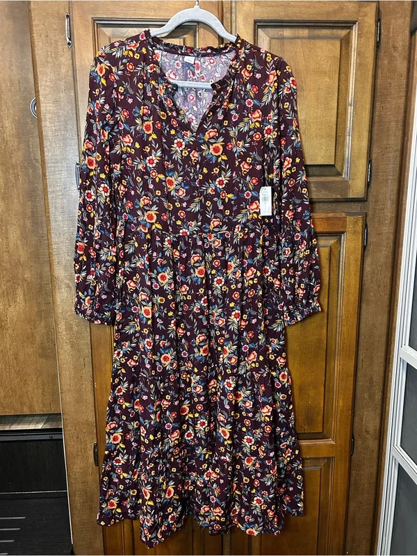 🌸OLD NAVY Floral Tiered Ditsy Midi Swing Dress Boho Size M - Image 3