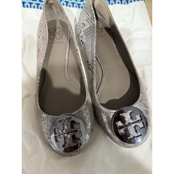 TORY BURCH Silver Snakeskin Leather Ballet Flats Size 7 leather D - Image 2