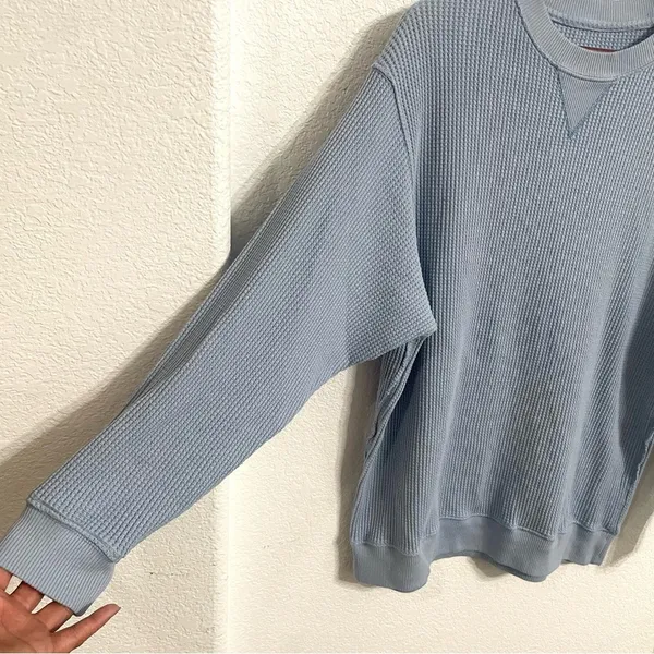 Aerie Womens Top Shirt Light Blue Waffle Knit Long Sleeve Comfort Size Medium - Image 5