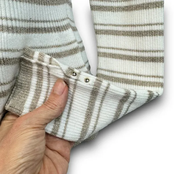 White House Black Market Cream Tan Striped Peplum Ribbed Knit Sweater Size Small - Image 3