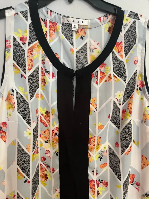 CAbi Floral Chevron Print Sleeveless‎ Tank - White, Black, Yellow, Pink - Image 4
