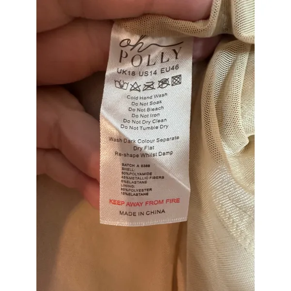 Oh Polly Arabella NWT Embellished High Neck A Line Mini‎ Dress Nude Gold SZ 14 - Image 4