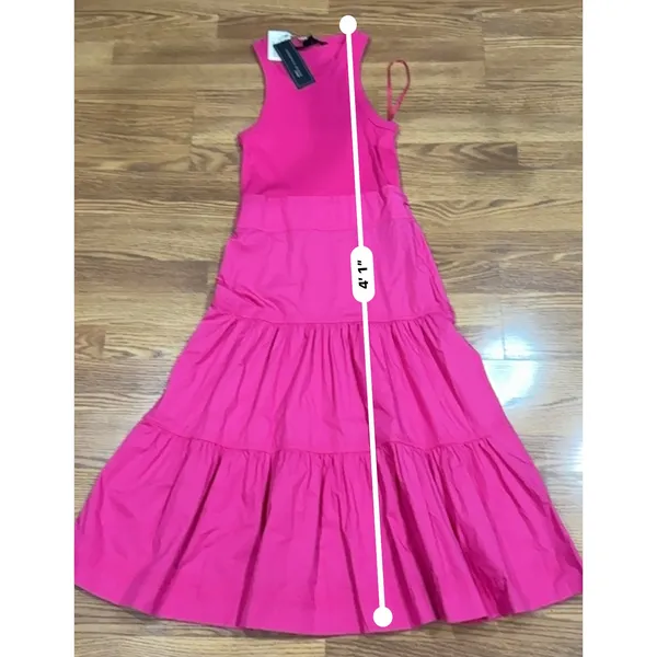 Veronica Beard Austyn Hot Pink Tiered Pima Cotton Midi Designer Chic Dress XS - Image 5