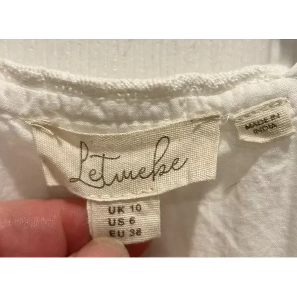 Anthro Let Me Be White Eyelet‎ Embroidered Peplum Cami Top Boho Cotton Sz 6 - Image 3