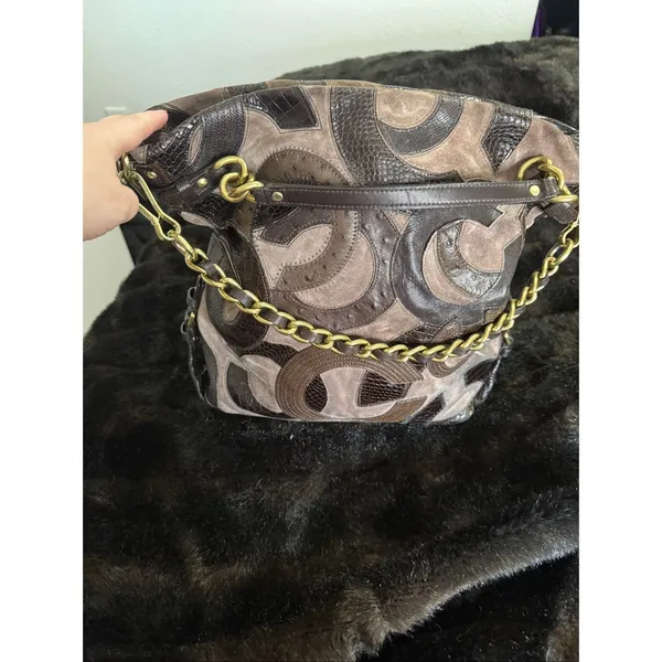 Coach Brooke Inlaid C Leather Suede Large Hobo Shoulder Bag 14340 15x13 - Image 7