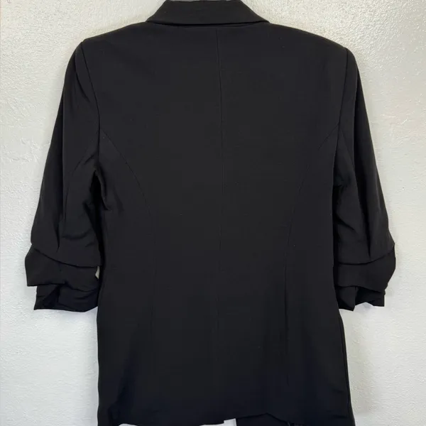 Philosophy Republic Clothing Open Blazer Jacket Size 6 Black Ruched 3/4 Sleeve - Image 2