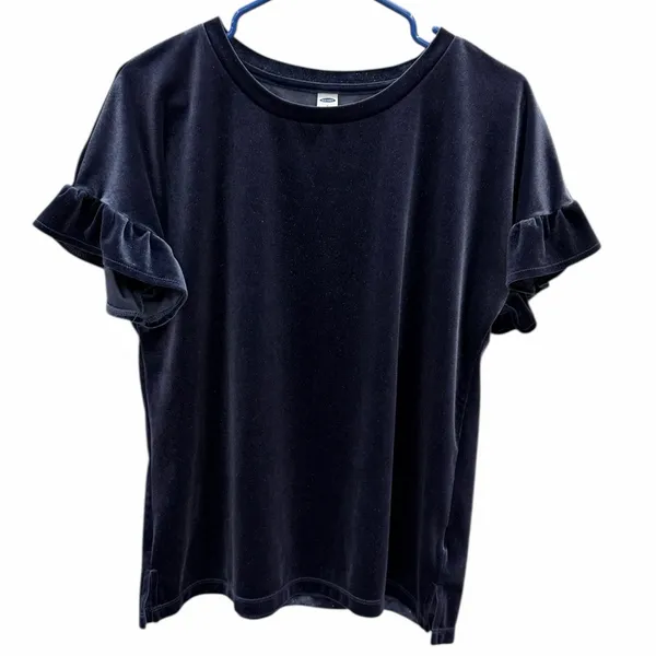 Old Navy Blue Velvet Ruffled Short Sleeve Top Womens Medium - Image 7