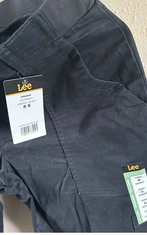 Lee Women's Straight Leg Flat Front Pants Button Accents Black Size 8 S - Image 2