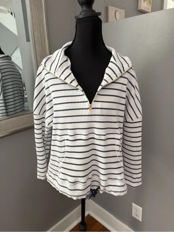 Pomander Place x Tuckernuck Nautical Costal Preppy striped ribbed 1/4 zip Small. - Image 3