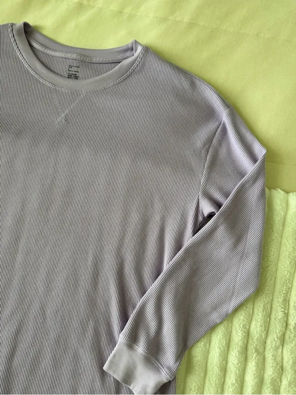 Gilly Hicks Long-Sleeve Thermal Crewneck Sweater in Light Lavender Sleep - Image 3