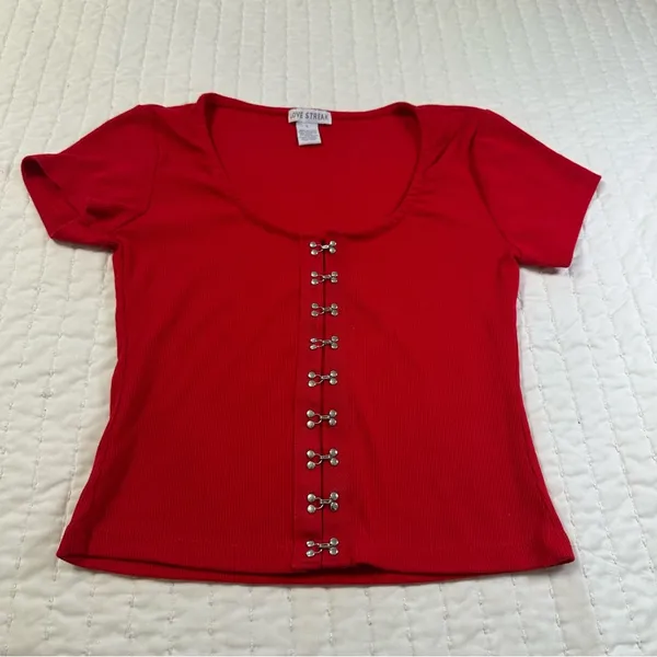 Vintage Y2K 90s Love Streak Red Crop Top Corset - Image 2