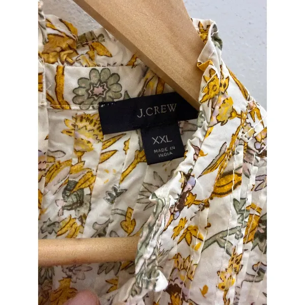 J crew XXL Yellow Floral Pintuck Ruffle Neck Cotton sleeveless Blouse BL078 - Image 4