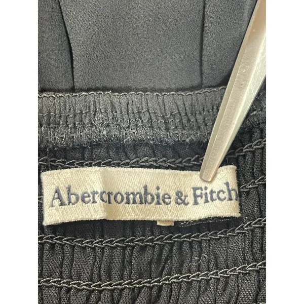 Abercrombie & Fitch Black Smocked Babydoll Mini Dress XS Sheer Sleeve Coquette - Image 5