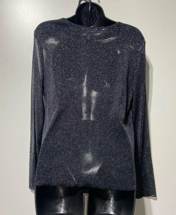 Victorias Secret Glitter Mesh Sheer Sparkly Metallic Long Sleeve Top Size Large - Image 9