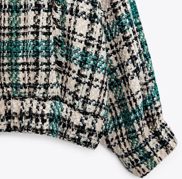 Zara Plaid Tweed Bomber Jacket - Image 11