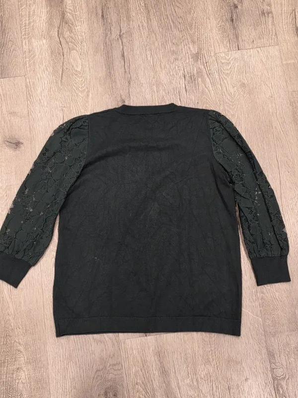 Adrianna Papell Lace Sleeve Knit Top Green Medium Elegant Crewneck - Image 4