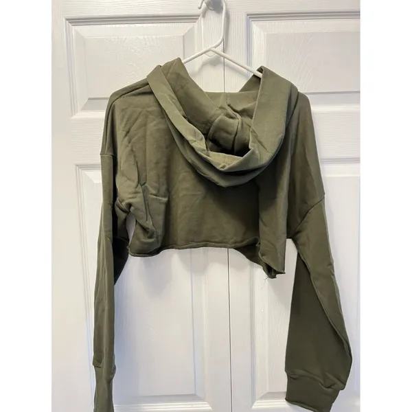 Naked Wardrobe Hoodie Womens Medium Olive Green Cropped Zip Up‎ NWT - Image 7