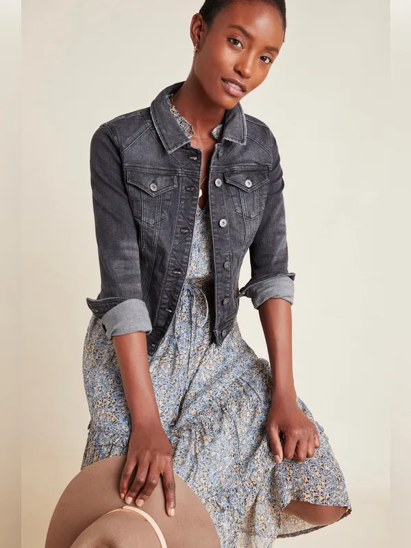 Anthropologie Pilcro Dark Gray Denim Jacket Sz M - Image 2